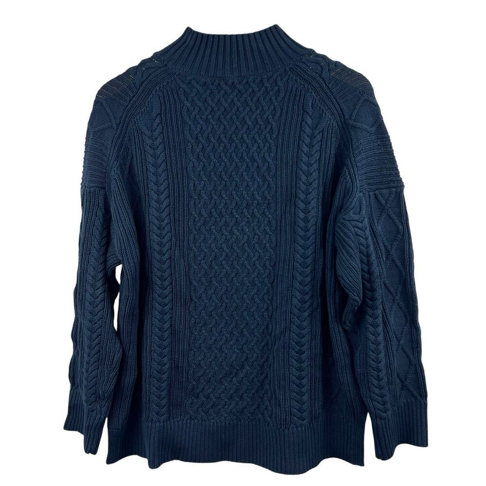 J.Crew Navy Blue Fisherman Sweater Size M Cotton Cable Knit Mockneck NWT